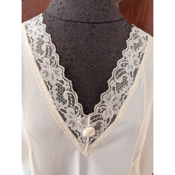 Vintage Ivory Lace Nightshirt Medium 12-14 Polyester With Floral Trim New - Picture 2 of 11